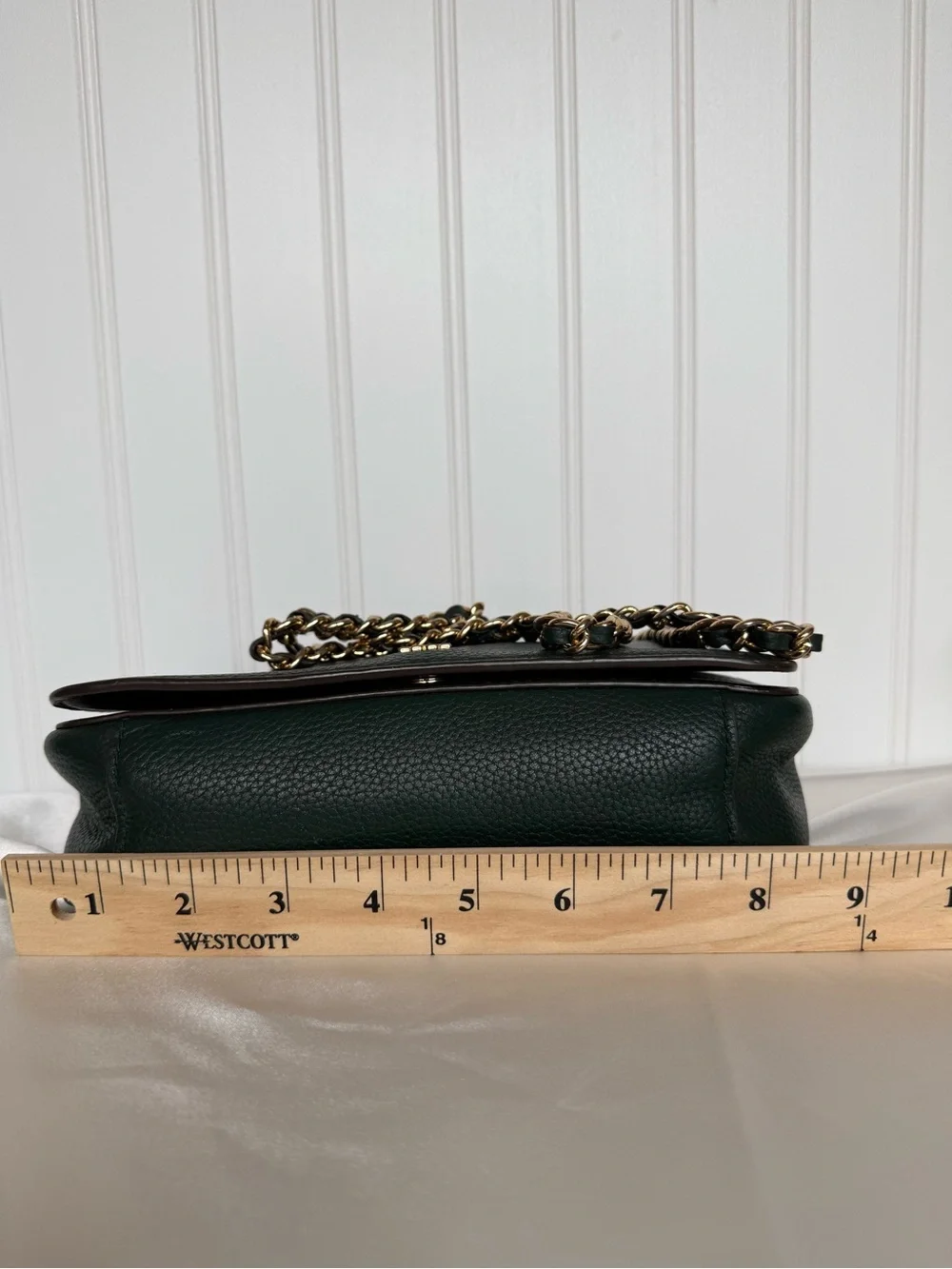 Tory Burch Miller Forest Green Pebbled Leather Chain Shoulder Bag 2019